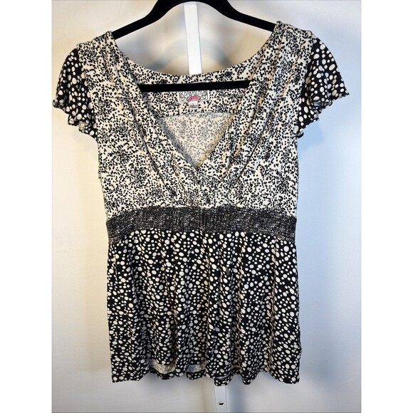 Y2K Babydoll Top Women's Size M Anthropologie Baraschi Black Cream Polka Dots - Picture 1 of 7